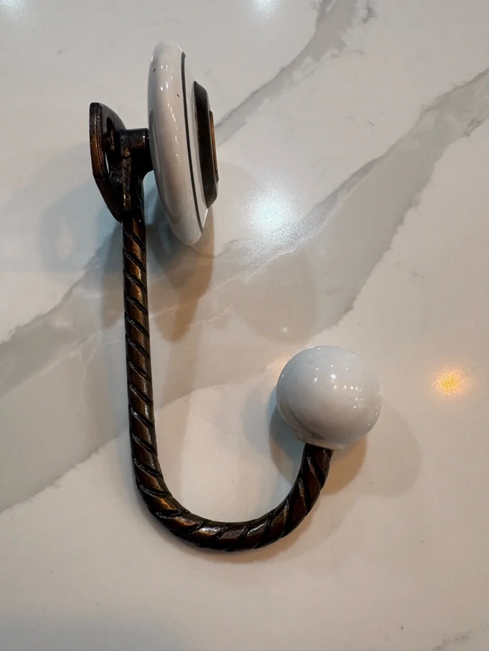 Anthropologie White Ceramic & Bronze 'L' Wall Hook